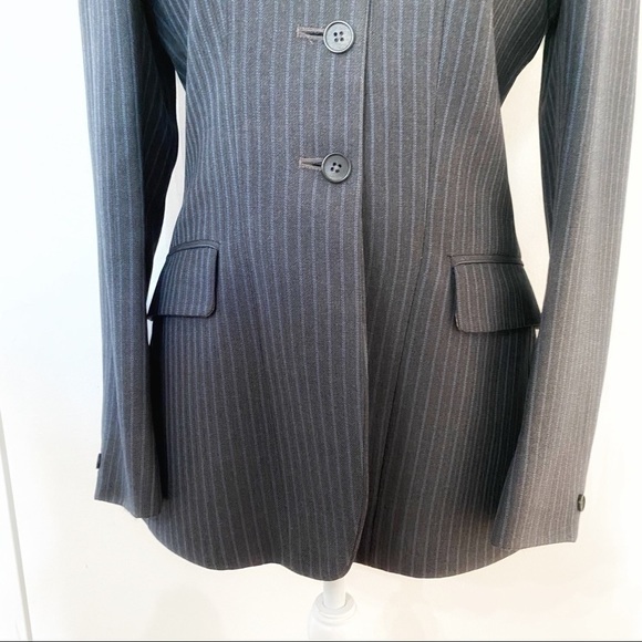 PYTCHLEY VINTAGE WOOL BLEND LONG GREY BLUE STRIPED NOTCHED LAPEL BLAZER - Picture 6 of 10